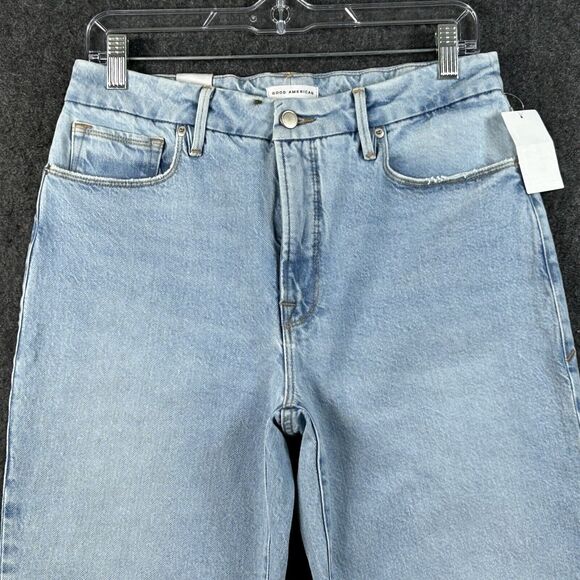 Good American The Weekender Jeans Women 4/27 Blue Straight Leg Raw Hem Indigo248 - Picture 2 of 14